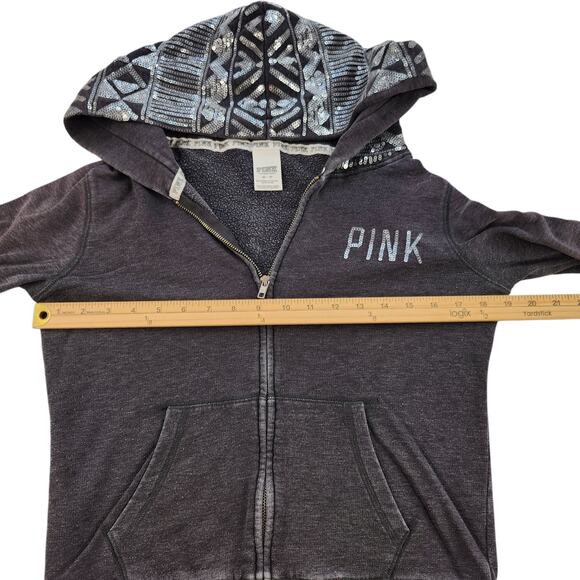 Victorias Secret Pink Sweater Womens XS Gray Silver Sequin Sparkly Full Zip - Picture 14 of 16